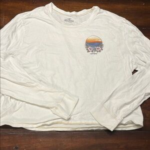 Hollister White Long Sleeve Tee with Sunset Graphic